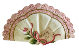 Fitz &amp; Floyd Decorative Thinking of You Fan Shaped Plate Pink White a Rose 10&quot; - £14.13 GBP