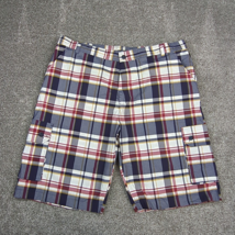 Ecko Unltd Shorts Men 52 Blue Red Plaid Cargo Cotton Chino Casual Summer Comfort - £23.58 GBP