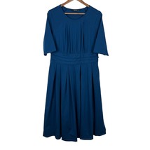 eShakti Dress 1X 16W Blue Midi Fit &amp; Flare Chelsea Cotton Jersey Stretch Pleated - £39.22 GBP