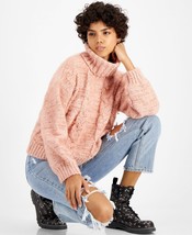 Hippie Rose Juniors Cable-Knit Turtleneck Sweater,Ginger Blush,X-Large - $37.99