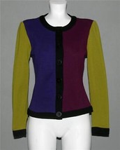 VTG Adrienne Vittadini Colorblock Knit Textured Wool Button Front Cardigan Wms 4 - £29.56 GBP