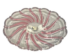 Plate Oval Platter Home Beautiful Candy Cane Swirl Pattern w Label 9 In ... - £21.79 GBP