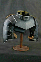 Médiévale Noirci Paire De Pauldrons Avec Hausse-Col 18 Échelle Acier Armor - £323.74 GBP