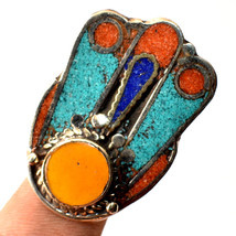 Coral Turquoise Lapis Lazuli Gemstone Gemstone Nepali Adjustable Ring SA 1957 - £6.22 GBP