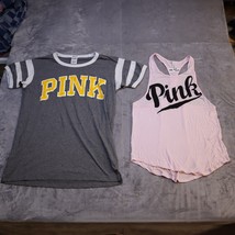 PINK Shirt Womens XS Casual Outdoor Preppy Short Sleeve Tank Top Set Gray Pink - £8.73 GBP