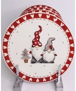 4  Salad PlatesTable Tops Unlimited Multicolor Raised Happy Gnome 8&quot;  Ch... - $41.58