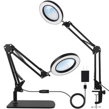 2-In-1 Led Magnifier Desk Lamp With Clamp,Magnifying Glass With Light And Stand, - £52.18 GBP