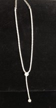 Cubic Zirconia Y-Drop Necklace Silver Tone Chain 2” Drop Signed JCM CZ EUC - £10.08 GBP