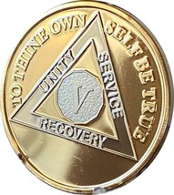 5 Year AA Medallion Large 1.5 Inch 22K Gold Plated Sobriety Chip - £7.72 GBP