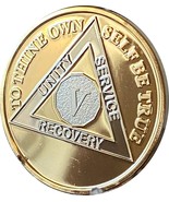 5 Year AA Medallion Large 1.5 Inch 22K Gold Plated Sobriety Chip - £7.79 GBP