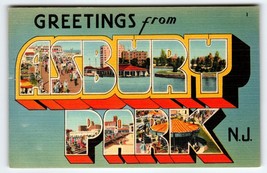 Greetings From Asbury Park New Jersey Postcard Linen Large Big Letter Beach Town - £12.38 GBP
