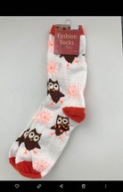 Halloween Owl Fluffy Socks Spiderwebs White Furry Fall Autumn Cozy Womens NWT - £9.54 GBP