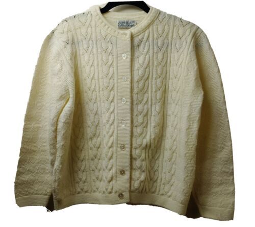 Cuddle Knit Women&#39;s Ivory Cardigan 100%Orlon Acrylic Made USA Vtg No Sz ... - £22.56 GBP