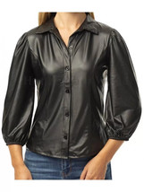 Lambskin Designer Black Soft Stylish Genuine Leather Casual Shirt Women ... - £85.84 GBP+