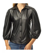 Lambskin Designer Black Soft Stylish Genuine Leather Casual Shirt Women ... - $148.80 CAD+