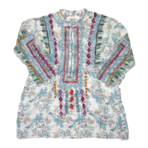 NWT Biya Johnny Was Isla Blouse in White Floral Print Embroidered Silk Top S - £104.23 GBP