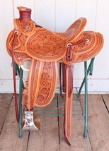 Western Hot Seat Saddle 16&quot; In Eco- Leather Buffalo Color chestnt with drum dye - $767.23