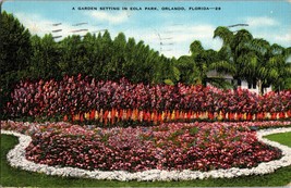 A Garden Setting in Eola Park, Orlando, FL - Linen Color Postcard 1937 (A13) - £5.51 GBP