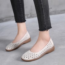 White Leather Ladies Breathable Summer Shoes Women Flats Slip-On Loafers Round T - £61.57 GBP