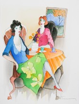 &quot;At the Café No. 3&quot; by Isaac Tarkay Watercolor on Paper 17 x 12.75 w/ CoA - £6,853.67 GBP
