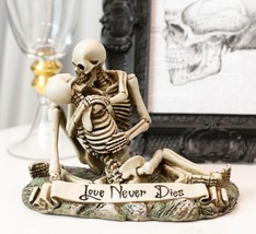 Love Never Dies Day Of The Dead Skeleton Couple Kissing By The Graveyard Statue - £20.90 GBP