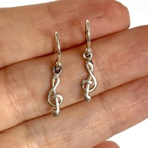 Lotus Musical Treble Clef Dangle Sterling Silver 925 Hook Pierced Earrings - £18.34 GBP