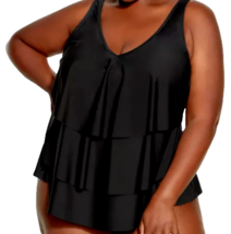 Avenue Plus Size 32 Black Tiered Tankini Swim Top Built In Molded Cup Sh... - $49.99