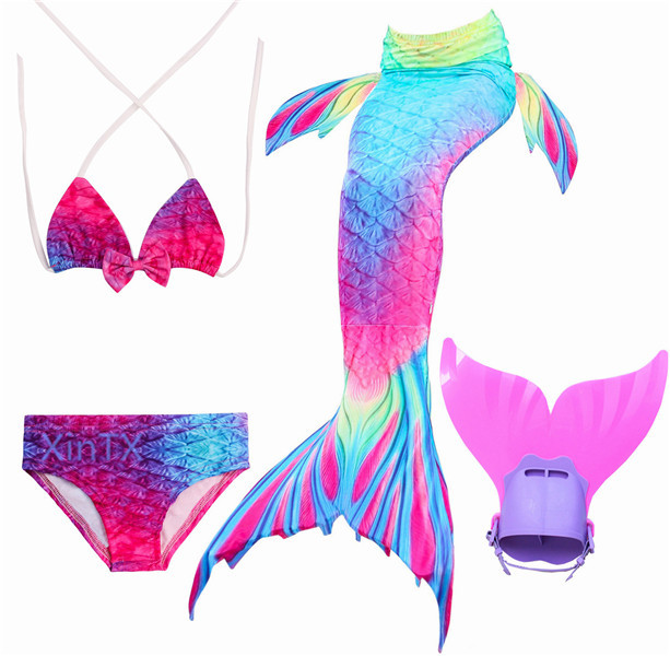 4PCS/Set Amazing Swimmable Mermaid Tail With Monofin Girls Swimsuit Costume