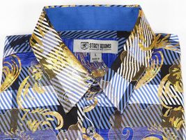 Mens Stacy Adams Fancy Foil Metallic Print Sports Shirt Stage Singer 4943 Blue image 5