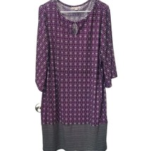 Dana Buchman Purple Dress Size L Bell 3/4 Sleeve Geometric Print Stretch - £19.17 GBP