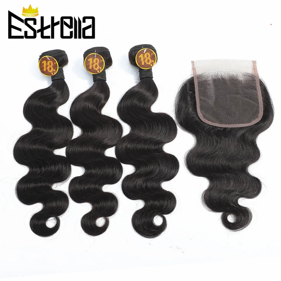 Body Wave Bundles With Closure Brazilian Hair Weave Bundles With 4×4 Lace - £58.24 GBP+