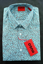 Hugo Boss Men&#39;s Elisha Extra Slim Fit Floral Print Cotton Dress Shirt 41 16 - £56.60 GBP