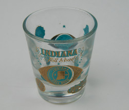 Indiana Toll Road turquoise blue &amp; gold shot glass VG condition - £9.33 GBP