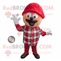 Red Golf Ball mascot costume character dressed with a Flannel Shirt and Earrings - £957.77 GBP