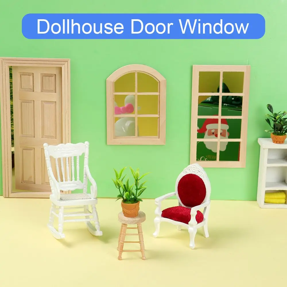 Ouse door window unpainted furniture doll house supplies miniature gate with frame kids thumb200