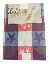 Patriotic Stars Patch 4TH of July Red White Blue Fabric Tablecloth 60x84&quot; Oval - £31.25 GBP