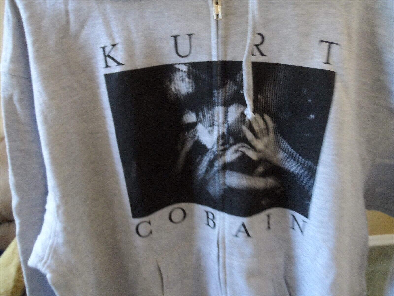Primary image for Kurt Cobain - Complet Fermeture Éclair Gris Capuche W/ Cordon ~ Tout Neuf ~ XXL