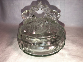 Crystal L.E. Smith Kissing Elephants Powder Jar Depression Glass Mint - $19.99
