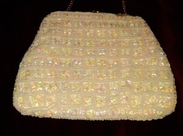 Vintage Sequined Evening Bag Cream Gold Chain - $19.79