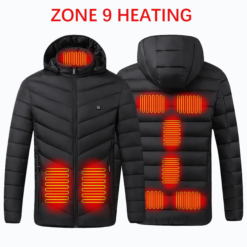 Winter Heated Jacket 11 Heating Zones USB Charging Waterproof Men Electric Hoodi - £185.13 GBP