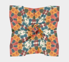 50 Inch Square Scarf Head Wrap or Tie | | Sunny Flower Garden Design | S... - £55.30 GBP