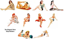 x10 100mm Shaped Vinyl Stickers pin up girls retro classic vintage laptop sexy - £8.88 GBP