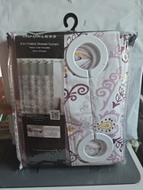 HOOKLESS, 3 in 1 Fabric Shower Curtain with Fabric Liner, French Damask,... - $20.79