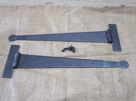 2 Ex Large Strap T Hinges 18&quot; Tee Hand Forged Gate Barn Rustic Medieval Iron  - £47.84 GBP