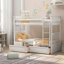 Twin over Twin Bunk Bed with Drawers Convertible Beds White - £498.75 GBP