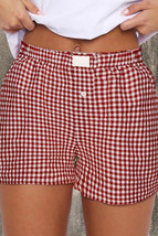 Red Gingham Printed High Waist Shorts - $190.46 MXN