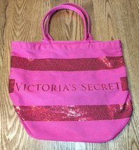 Victoria&#39;s Secret Pink 18&quot; Tote Weekender Beach Bag Sequins Double Handl... - £13.55 GBP