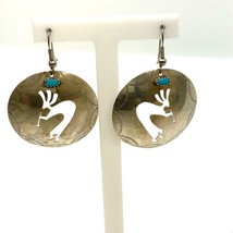 Vtg Signed Sterling Native American Kokopelli Turquoise Stone Dangle Earrings - £47.42 GBP