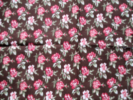 Fabric Concord 3-Tone Pink Floral Celadon Green Leaves on Chocolate Brown $1.50 - £1.19 GBP