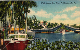 Vintage Fort Ft Lauderdale Fl Linen Postcard Scenic New River (A11) - £5.15 GBP